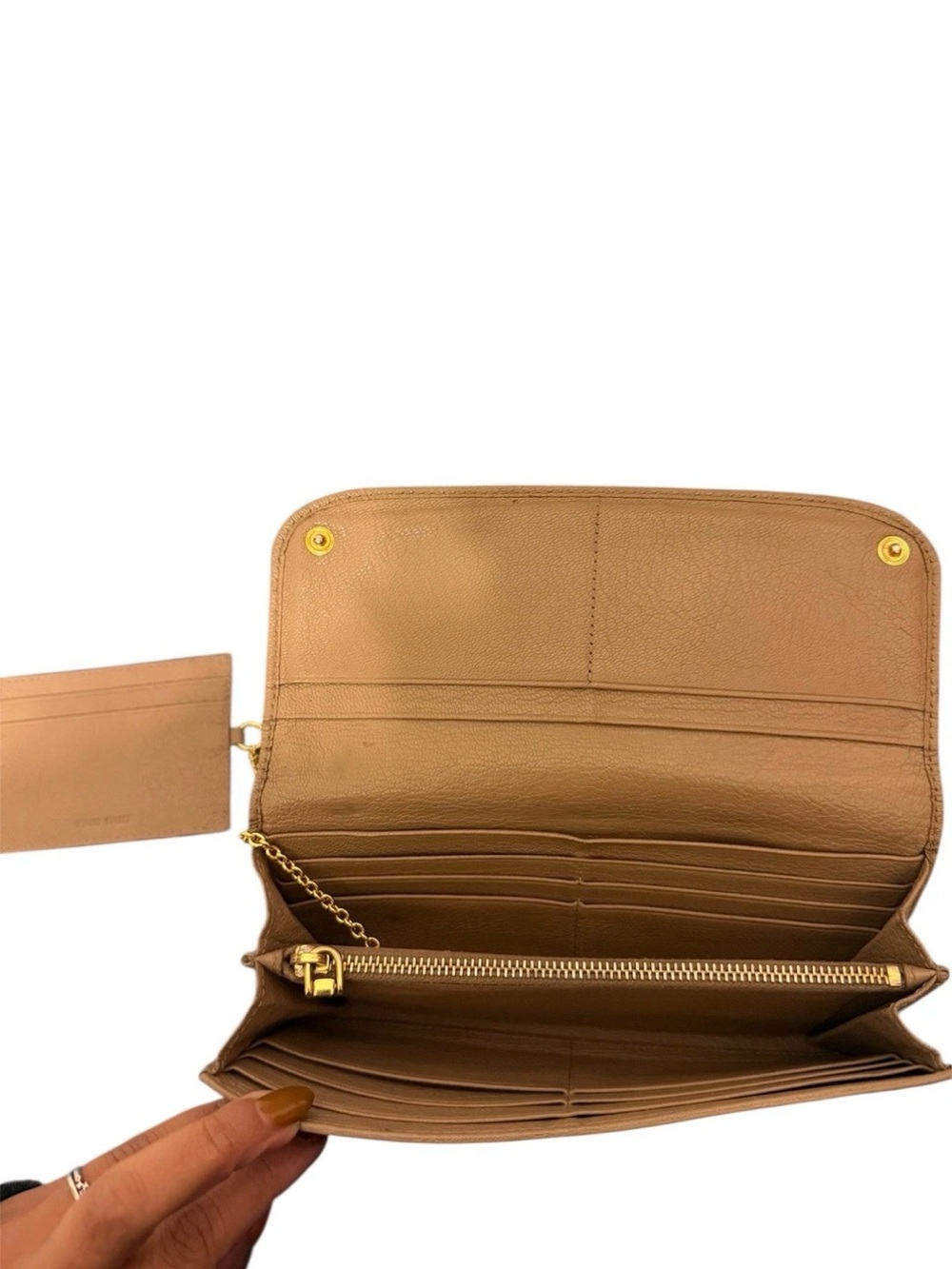 Miu Miu Caramel Tan Leather Flap Wallet with Gold Logo - Picture 3 of 3